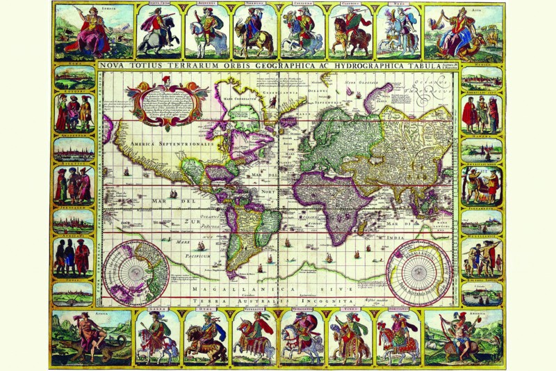 World Map of lands and waterways 1652
