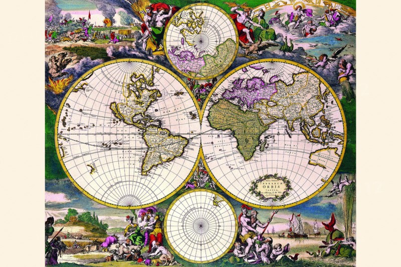 Stereographic Map of the World with Polar projections 1668