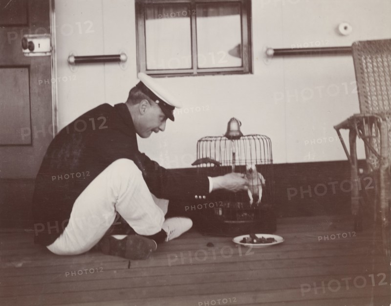 Caged parrot aboard the S.S. Balmoral Castle