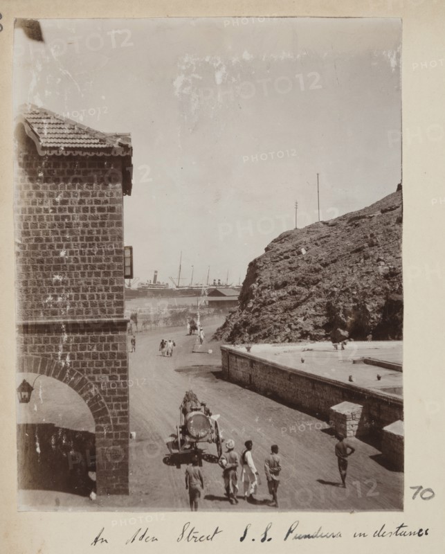 An Aden street.  S.S.Pundusa in distance