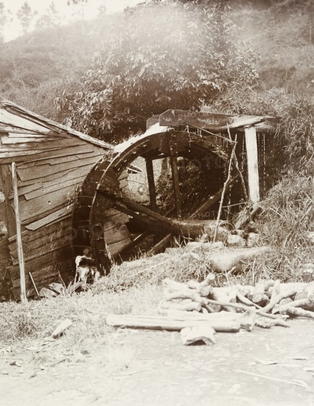 A hillside water wheel, China