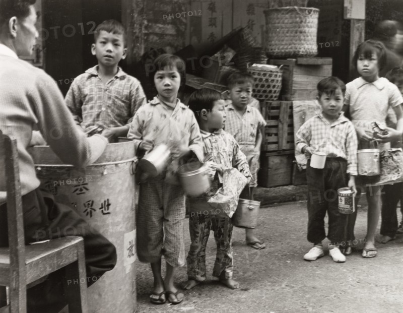 Children queuing for food, Hong Kong