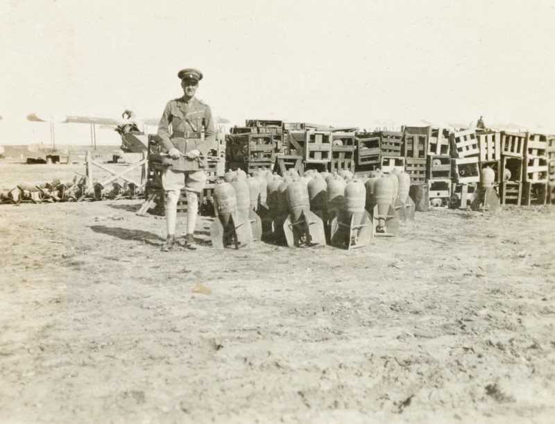 British officer with bombs on airfield