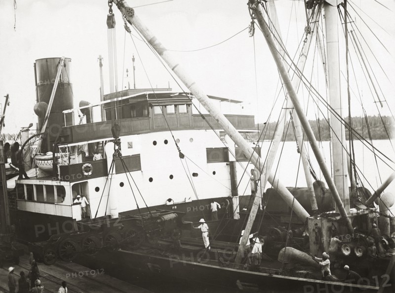 SS Harmonides with train cargo