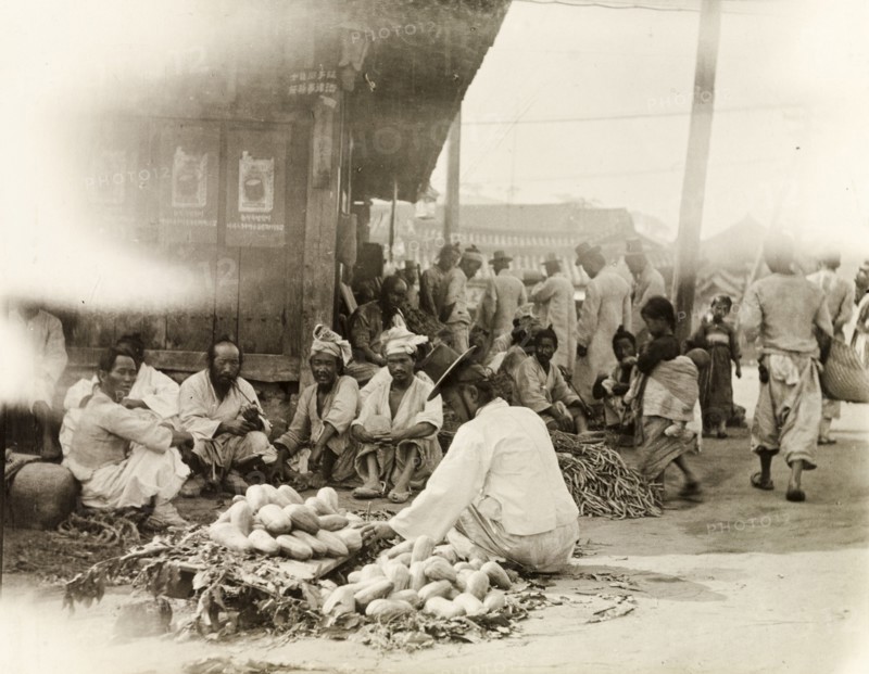 Vegetable stall at an outdoor market in Seoul