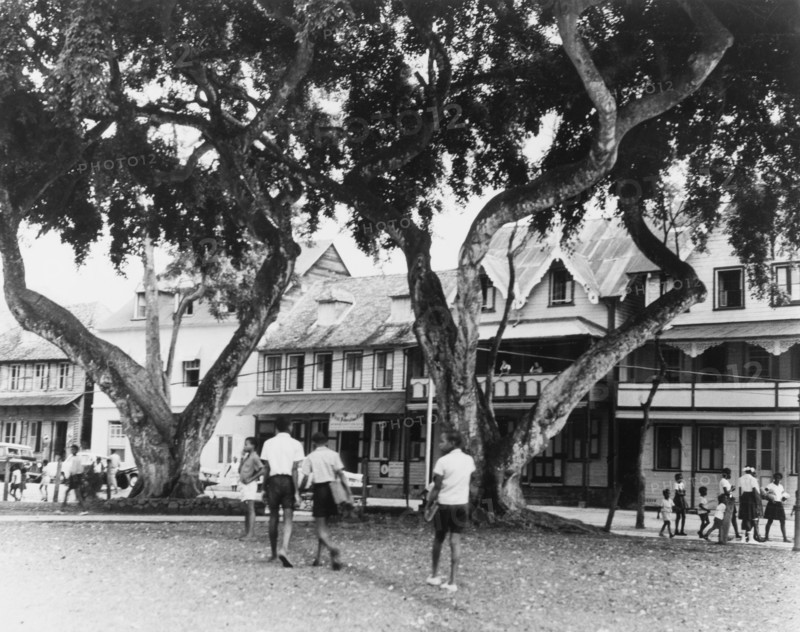 Schoolchildren cross town square in Castries, St Lucia