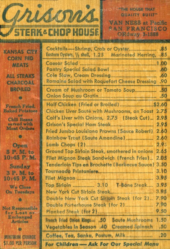 Steak House Wooden Menu