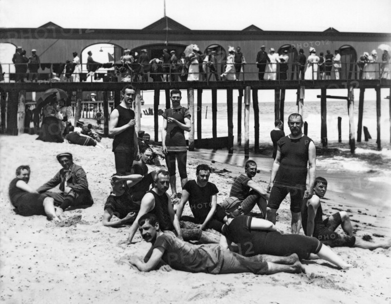 Men Bathers By The Boardwalk