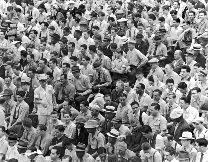 Baseball fans in the bleachers at Yankee Stadium.