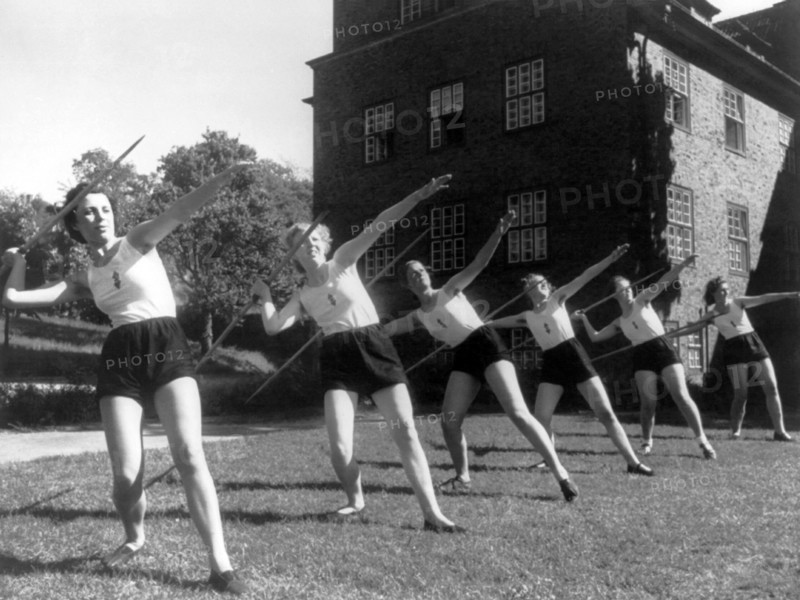 Six Girls Throwing Javelins