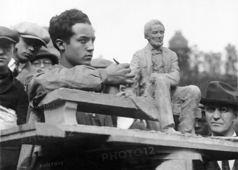 Isamu Noguchi With Sculpture