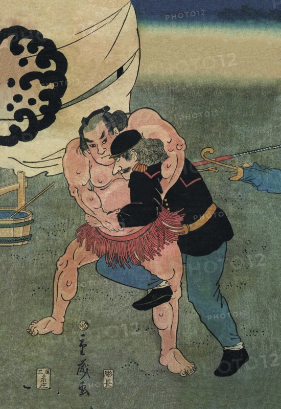 Sumo Wrestler Takes on a Foreigner 1861