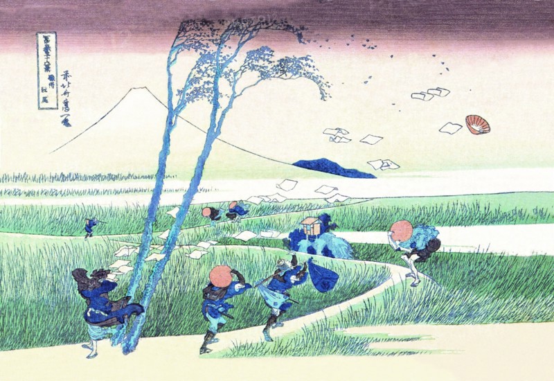 Wind Buffets Travelers in View of Mount Fuji
