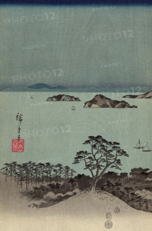 Evening view of the eight famous sites at Kanazawa in Musashi Province (Uyokanazawa hassshoyakei) #1 1857