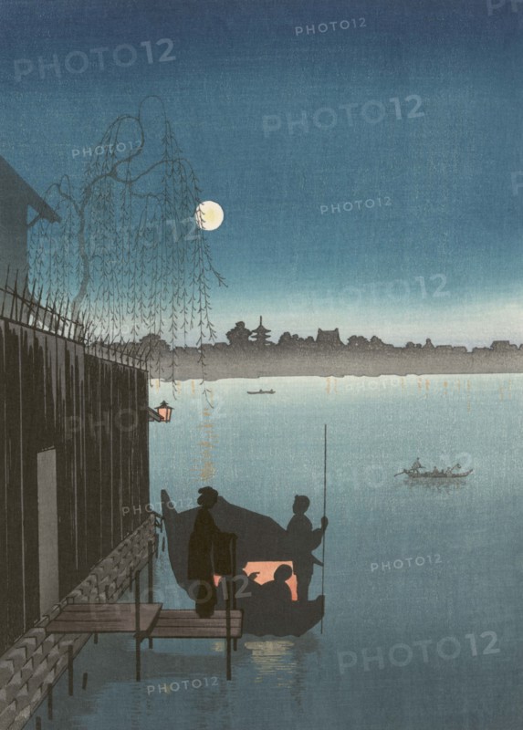 Sanbashi Bridge in Fukugawa at night. 1910