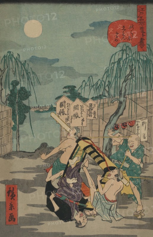 Porters drop a man being carried in a Sedan Chair 1861