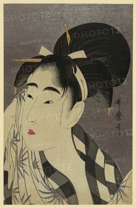 Woman wiping perspiration from her face 1790