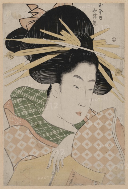Beautiful woman holds a book face down