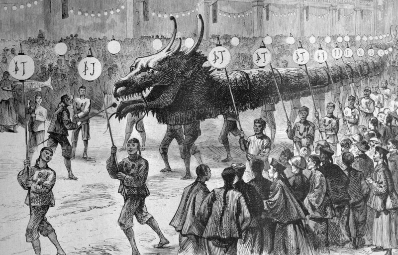Parade of the great dragon in hong kong