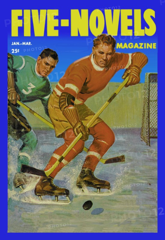 Two Players Skating Towards the Bouncing Puck 1945