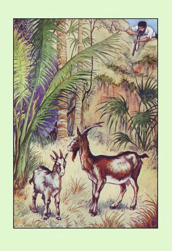 Robinson Crusoe: Having No Victuals to Eat, I Killed a She-Goat 1914