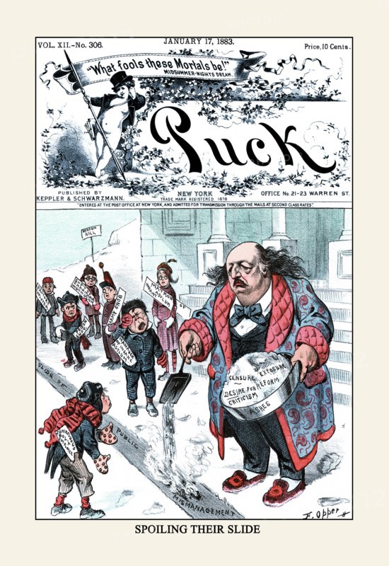 Puck Magazine: Spoiling Their Slide 1883