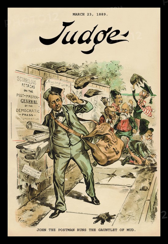 Judge Magazine: John the Postman Rams the Gauntlet of Mud 1889
