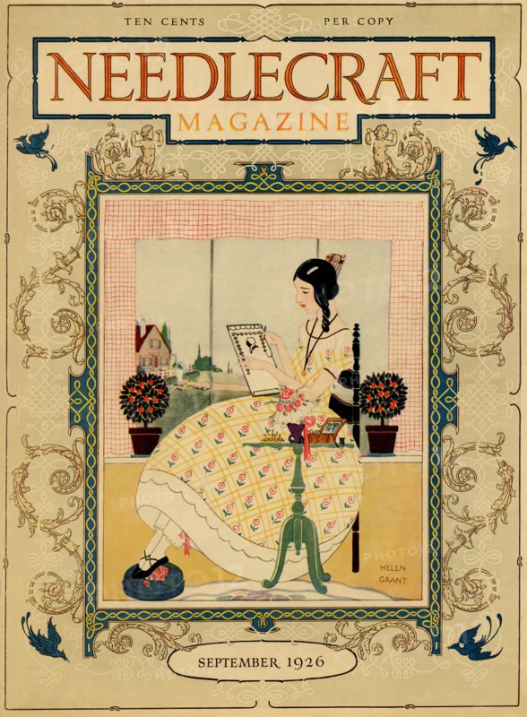 Victorian Girl does Needlepoint Portrait 1926