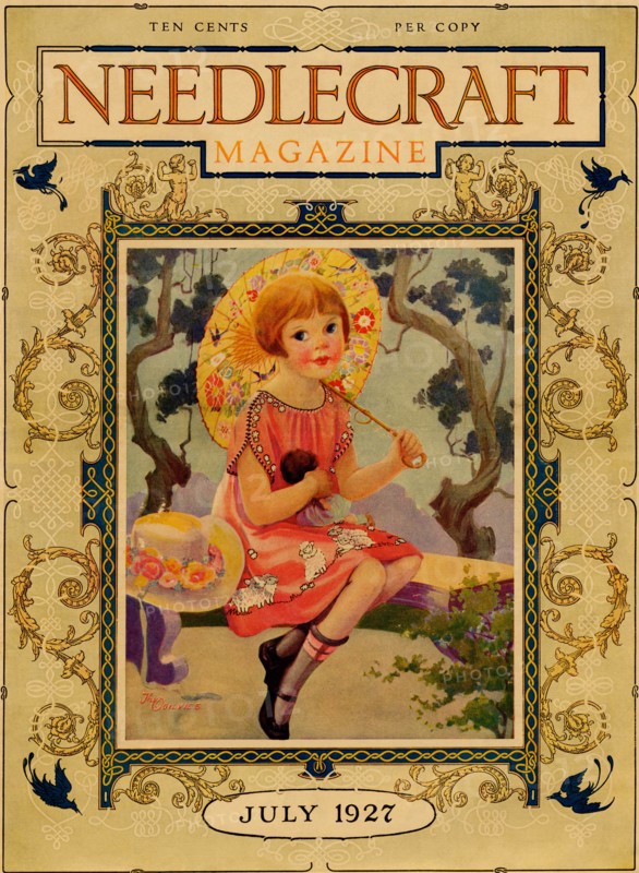 Little Girl holds a doll and sports and umbrella 1927