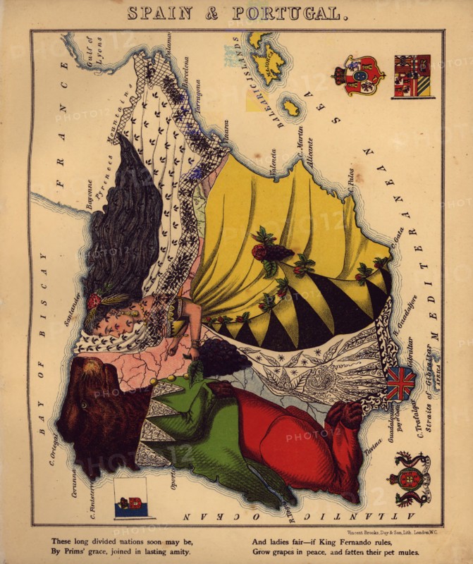 Anthropomorphic Map of Spain & Portugal 1868