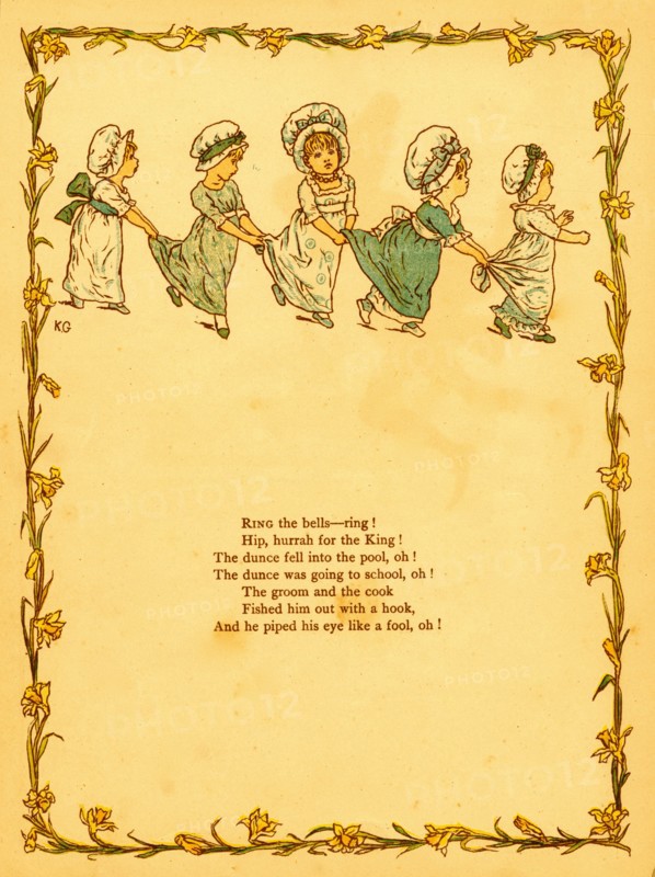 Little Girls dance holding on to each other's skirts 1875