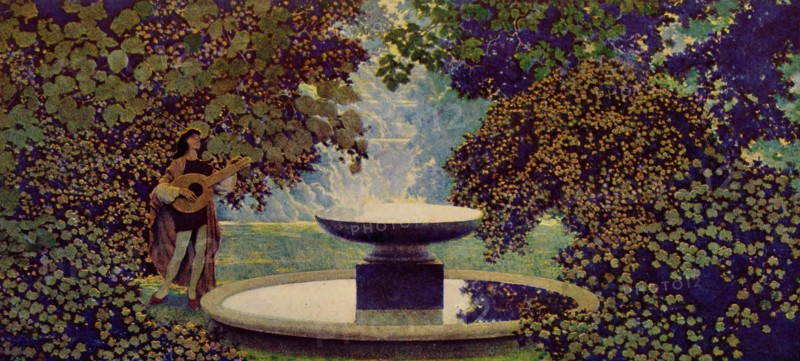 Knave of Hearts - Lute Player by a fountain 1925