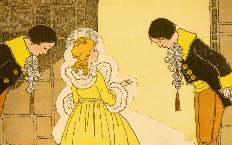 Male pages bow to the princess 1910