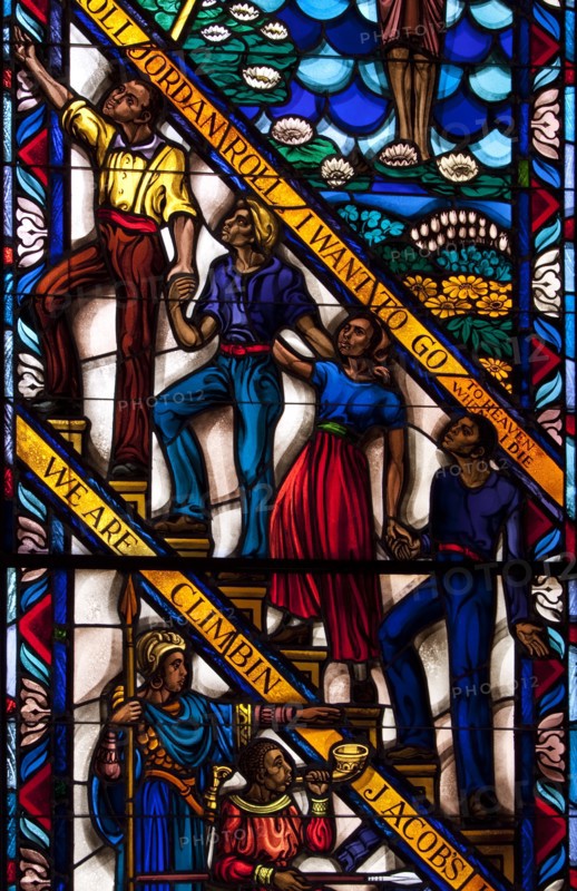 Singing Windows stained glass, designed by J&R Lamb, located in the University chapel at Tuskegee University, Tuskegee, Alabama 2010