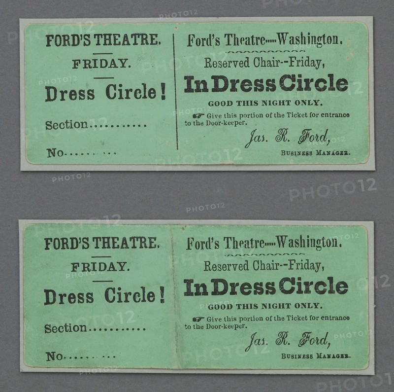Theatre tickets to "Our American Cousin" at Ford's Theatre 1865