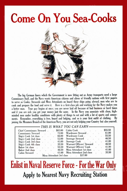 Come on you sea-cooks Enlist in Naval Reserve Force - for the war only : Apply to nearest Navy recruiting station. 1914