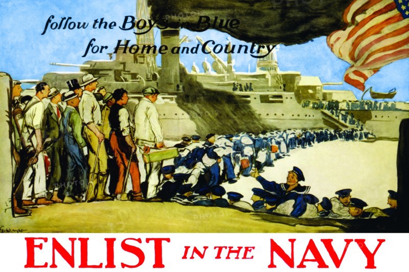 Enlist in the Navy follow the boys in blue for home and country 1914