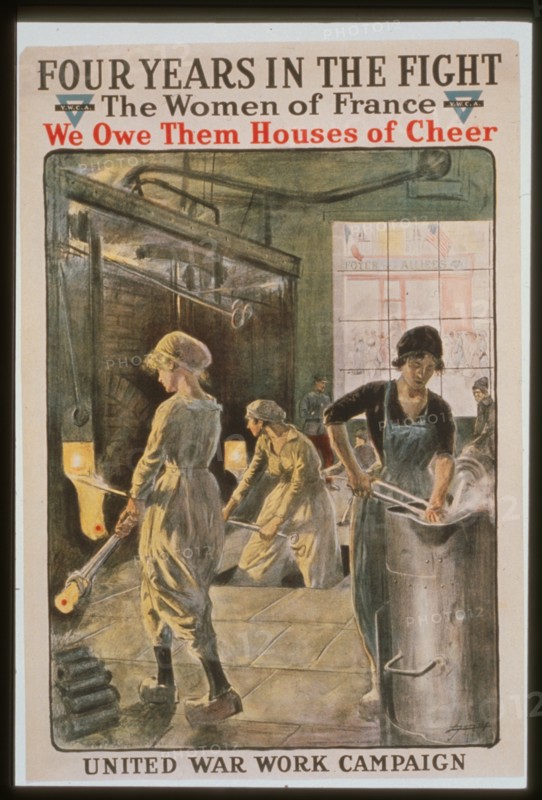 Four years in the fight. The women of France, we owe them houses of cheer. United War Work Campaign. Y.M.C.A.  1918