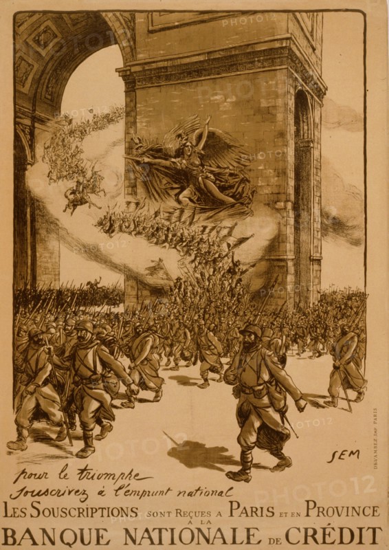 Pour le Triomphe souscrivez à l'emprunt national. Les subscriptions sont reçues à Paris et en Province à la Banque Nationale de Crédit 1918
