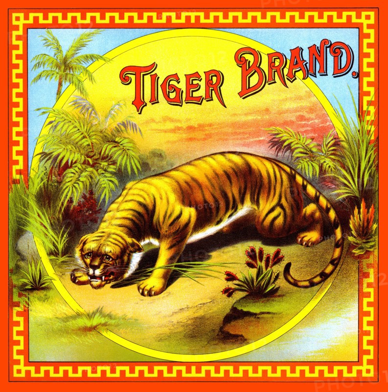 Tiger Brand Tobacco Label 1870