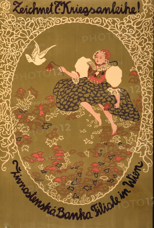Zeichnet 7. Kriegsanleihe!; Subscribe to the 7th War Loan! Zivnostenska Banka branch office, Vienna. 1918