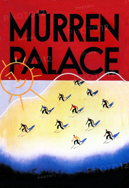 Murren Palace: Skiing at Sunset 1935