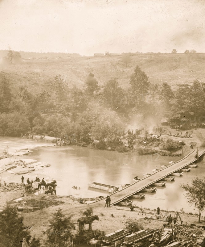 Canvas pontoon bridge across the North Anna, constructed by the 50th New York Engineers 1863