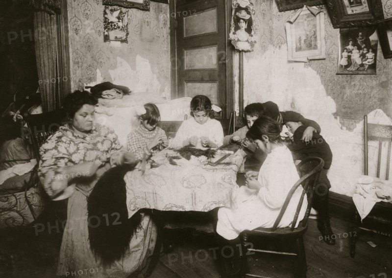 Italian Families manufacture feathers from their tenement apartment 1911