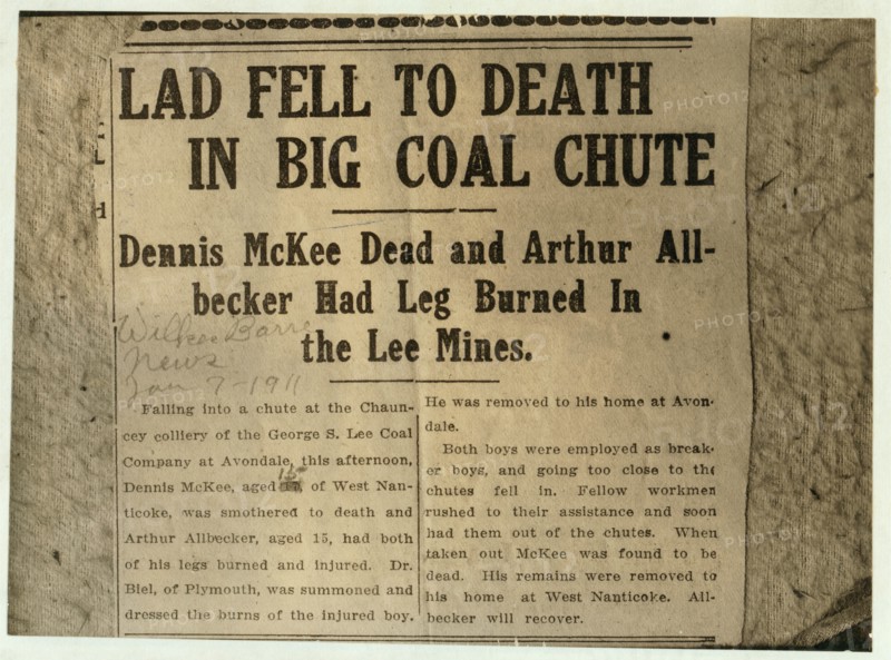 A clipping. See also label 1931. Location: Chauncy, Pennsylvania. 1908