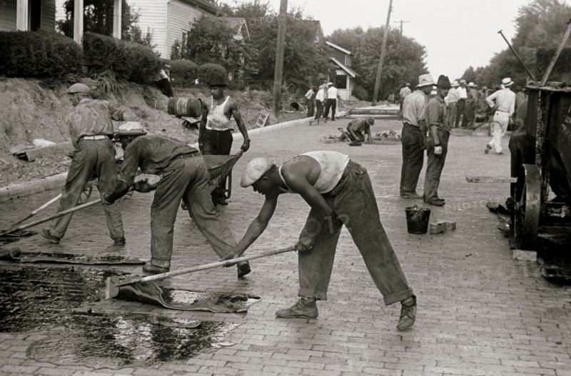 African American & white workers Repairing Route 40, central Ohio 1935