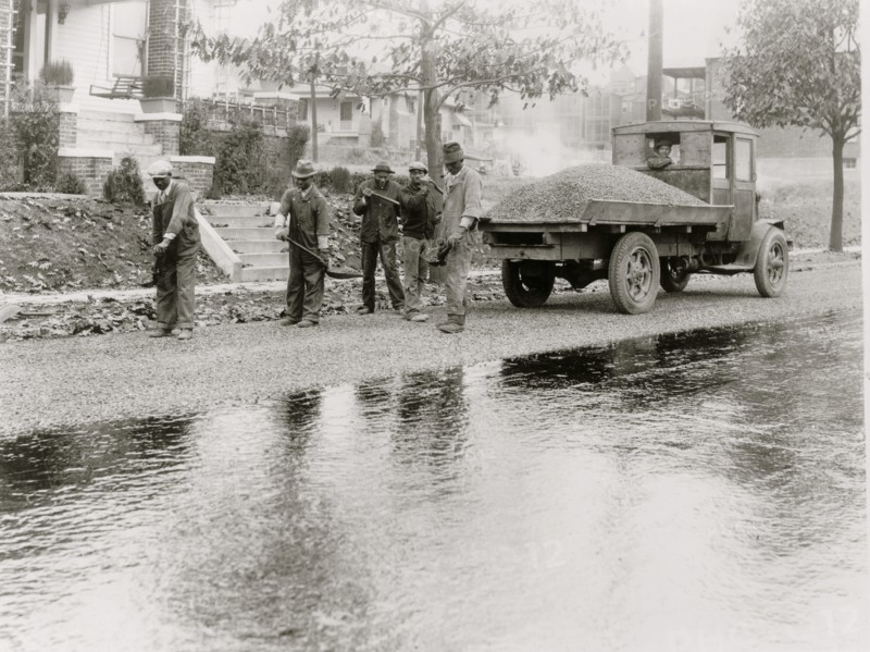 African American men paving road, Washington, D.C. 1915