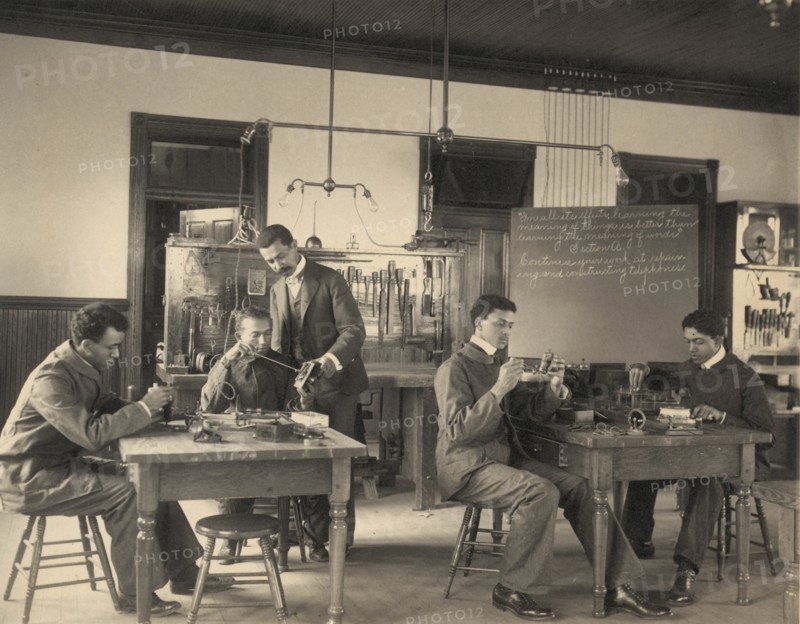African American Students Study Telephone Assembly at the Hampton Institute