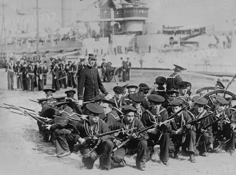 American Sailors of a Battleship form a circle with rifles at the ready 1912