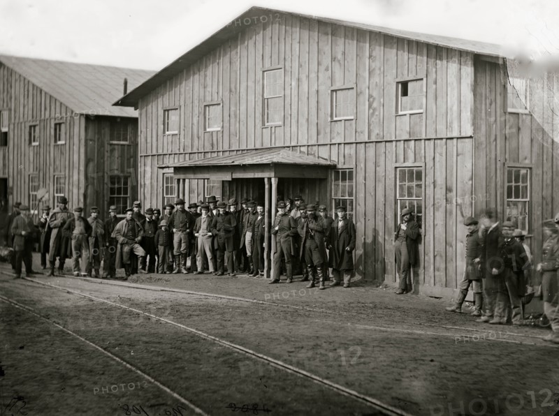 Aquia Creek Landing, Va. Personnel in front of Quartermaster's Office 1863
